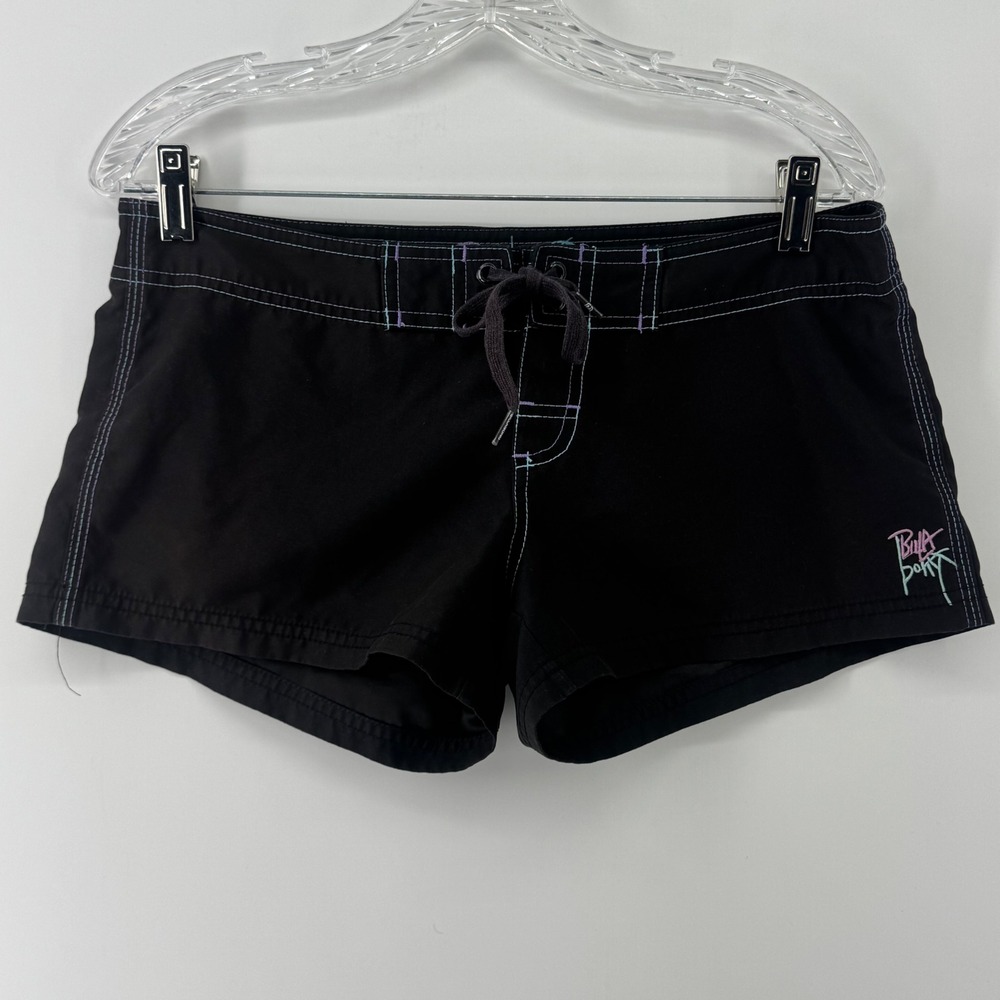 y2k Billabong Womens Black Board Shorts Contrast Stitch Lace Up Swim Size 5